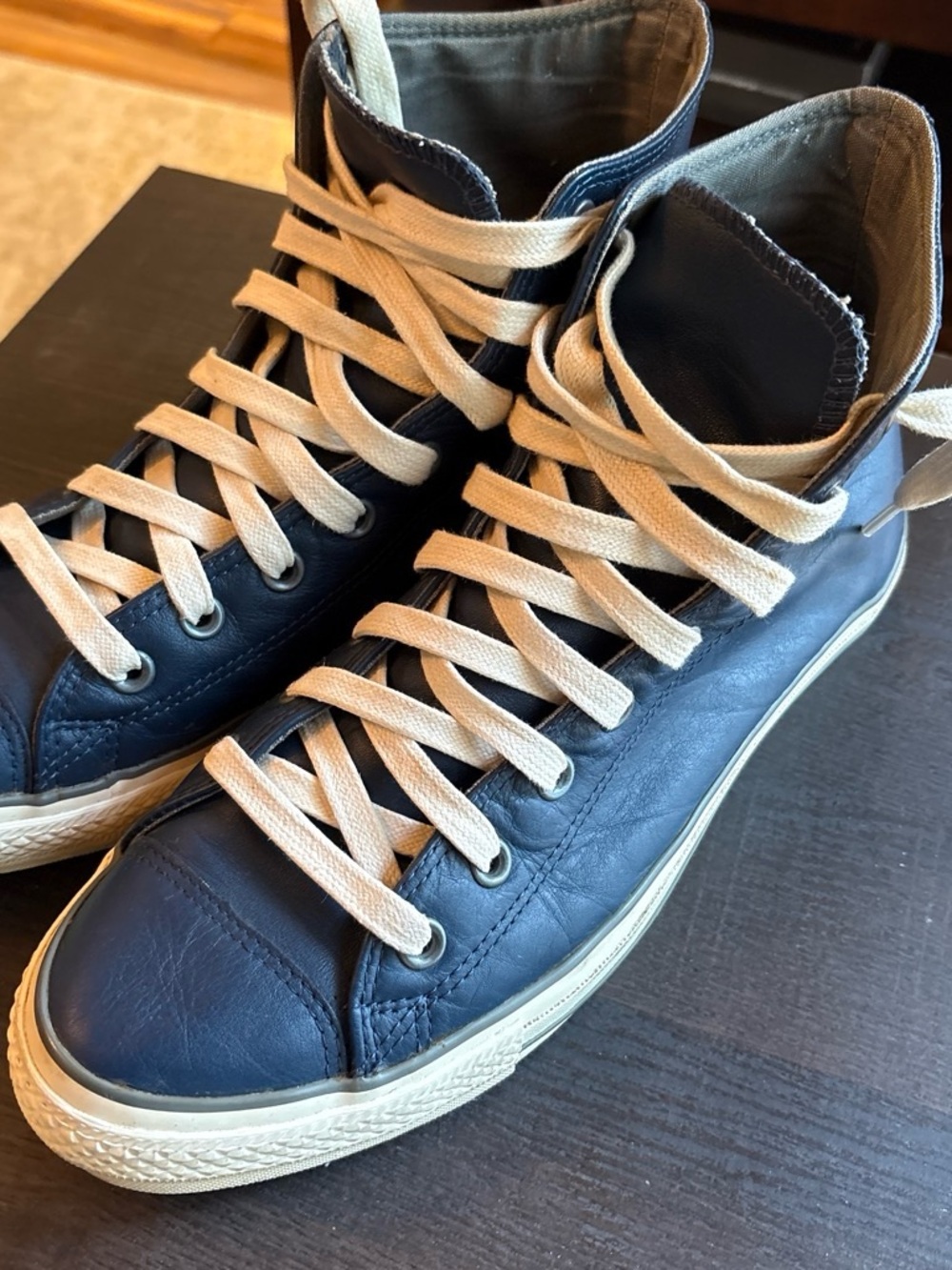 Converse High-Top Sneakers in Navy with Cream Accents